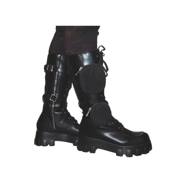 Women's Chunky Heel Combat Boots w/Dual Pouches - Picture 4 of 6